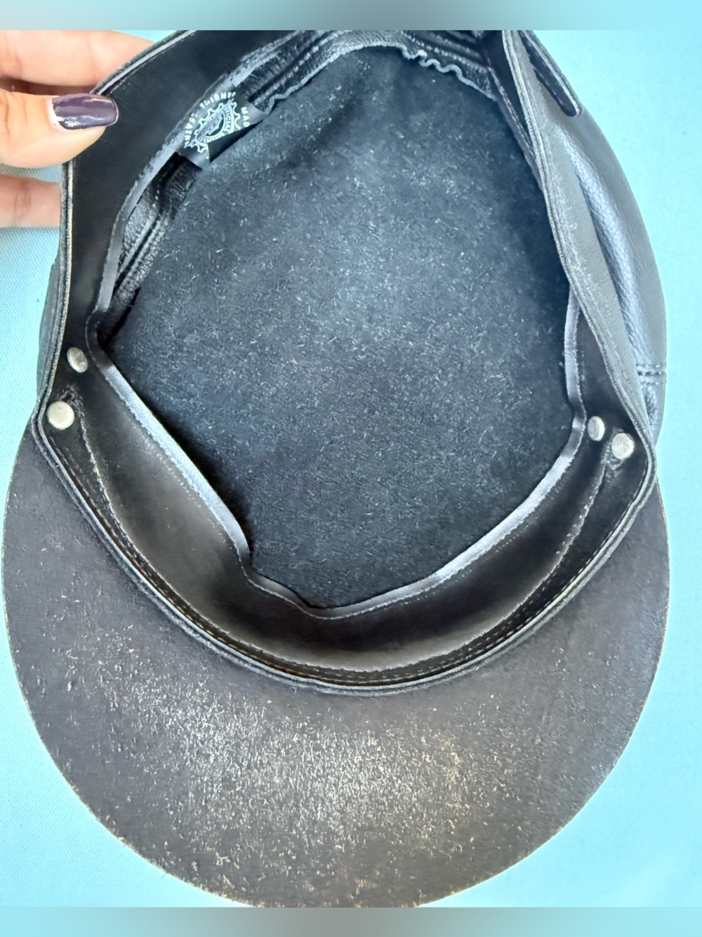 Vintage Harley-Davidson Black Leather Motorcycle Captain Hat Chain Cap Rare - Picture 4 of 6